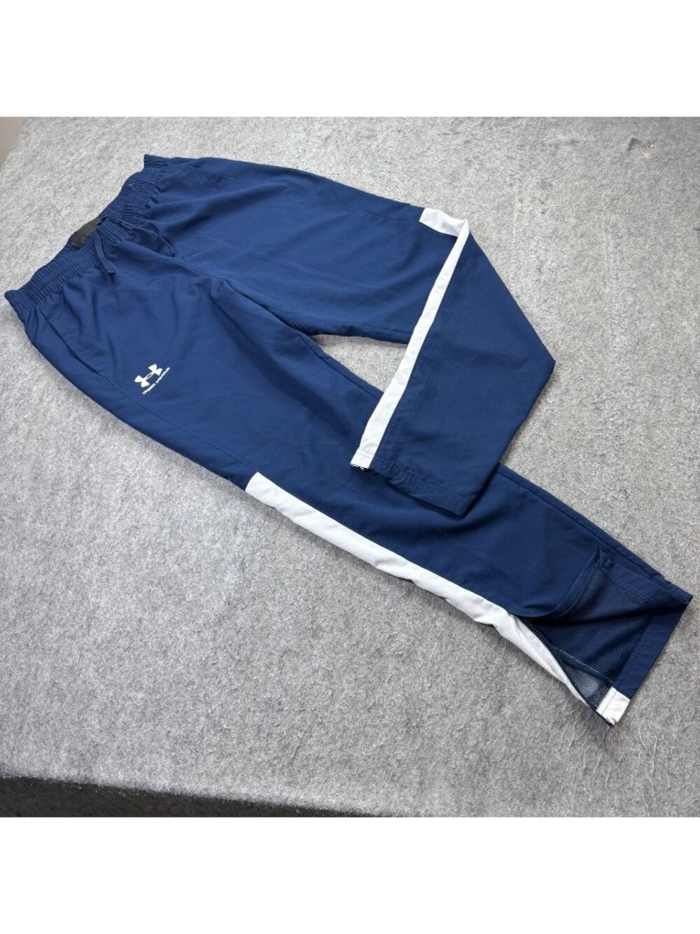 Under Armour Windbreaker Track Pants Men L Blue White 32" Ankle Zip Woven Vital
